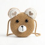 Woven Straw Teddy Bear Crossbody Bag with Heart Ears - Image 7