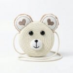 Woven Straw Teddy Bear Crossbody Bag with Heart Ears - Image 4