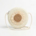 Kids Round Woven Straw Crossbody Bag with Raffia Flower