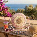 Kids Round Woven Straw Crossbody Bag with Raffia Flower - Image 3