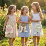 Round Woven Straw Bag with Tulle Bow and Pearl Detail - Image 5
