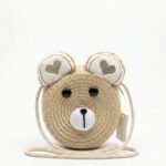 Woven Straw Teddy Bear Crossbody Bag with Heart Ears - Image 2