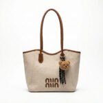 Canvas Tote Bag with Bear Charm - Image 2