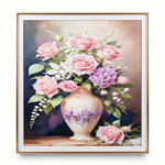 Luxury Crystal Porcelain Wall Art - Pink Roses in Vase with Diamond Accents/60*50