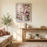 Luxury Crystal Porcelain Wall Art - Pink Roses in White Ornate Vase/ 60*50 - Image 2