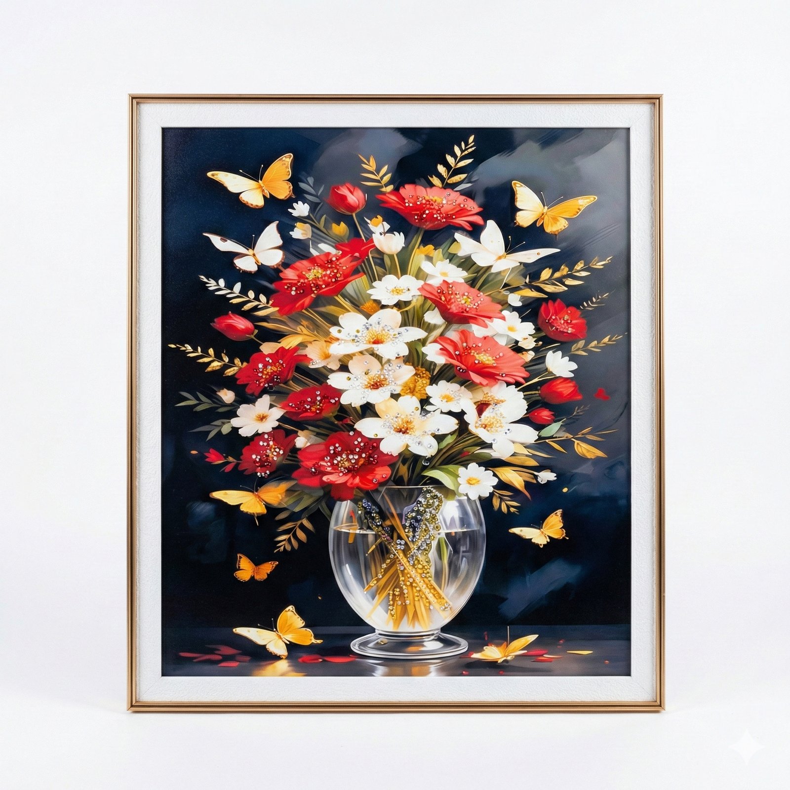 f8 5D Diamond Painting Kit - Red & White Floral Vase with Butterflies/ 60*50 - Image 1