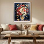 5D Diamond Painting Kit - Red & White Floral Vase with Butterflies/ 60*50 - Image 2