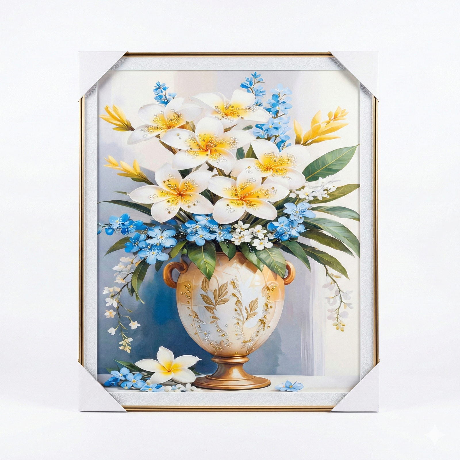 f9 Crystal Porcelain Wall Art - White Plumeria & Blue Floral Vase/60*50 - Image 1