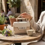 Snakeskin Textured Top Handle Handbag