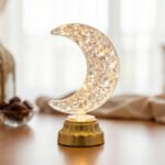 LED Crystal Crescent Moon Table Lamp with Gold Base - Image 2