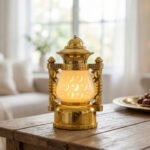Mini Gold Ramadan Lantern with LED Candle & Moon Star Cutouts - Image 2