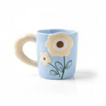 Irregular Hand-Painted Blue Flower Ceramic Mug