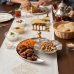 Hammered Silver Crescent Moon Serving Tray with Gold Mosque and Flower Bowl - Image 2
