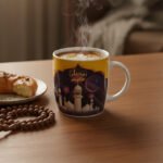 Ramadan Kareem Mosque and Camel Ceramic Mug with Spoon - Image 3