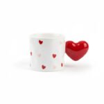 White and Red Debossed Heart Ceramic Mug with Heart Handle