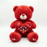 Red Plush Valentine’s Teddy Bear with Sequin Heart and Rose Embroidery 40 cm