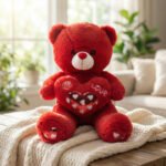 Red Plush Valentine’s Teddy Bear with Sequin Heart and Rose Embroidery 40 cm - Image 2