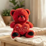 Red Plush Teddy Bear with "LOVE" Floral Embroidered Heart 50 cm - Image 2