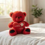 Red Plush Teddy Bear Holding Heart with "LOVE YOU" Daisy Embroidery 50 cm - Image 2