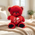 Red Plush Teddy Bear Holding Heart with "LOVE" Rose Embroidery 50 cm - Image 2