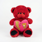 Red Plush Teddy Bear Holding Pink Heart with Gold "LOVE" and Bear Applique 50 cm