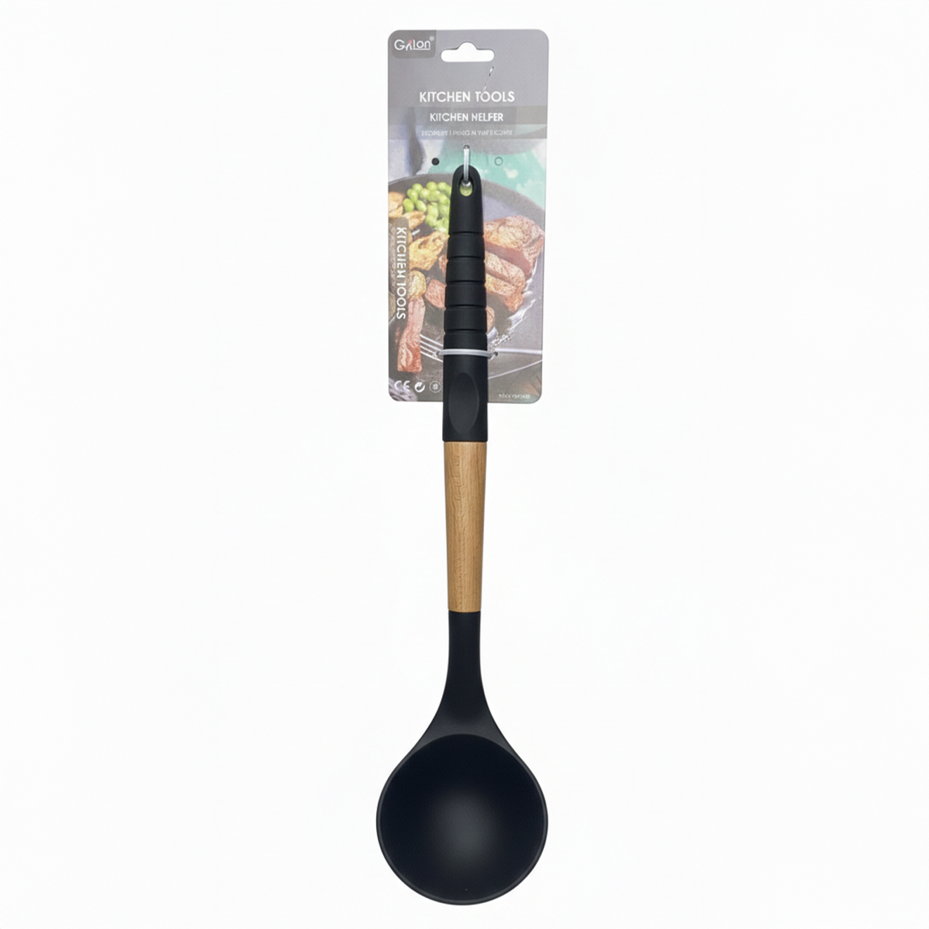 3- Deva Galon Silicone Soup Ladle with Wooden Handle - Image 1