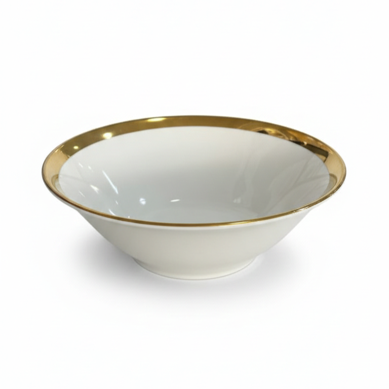 4g Deva Large Porcelain Soup Bowl with Gold Rim - Image 1