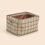 Honeybloom Black & beige of set Grid Rectangle Fabric Storage Basket