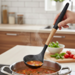 Deva Galon Silicone Soup Ladle with Wooden Handle - Image 2
