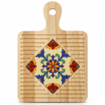 Mediterranean Square Wood Trivet with Diamond Ceramic Inlay - Image 3
