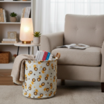 Foldable Houndstooth Fabric Laundry Basket with Handles - Image 4