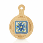 Mediterranean Round Wood Trivet with Ceramic Tile Inlay - Image 2