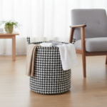 Foldable Houndstooth Fabric Laundry Basket with Handles - Image 6