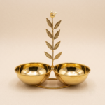 Gold Double Serving Bowl with Bird and Leaf Handle