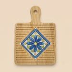 Mediterranean Square Wood Trivet with Diamond Ceramic Inlay