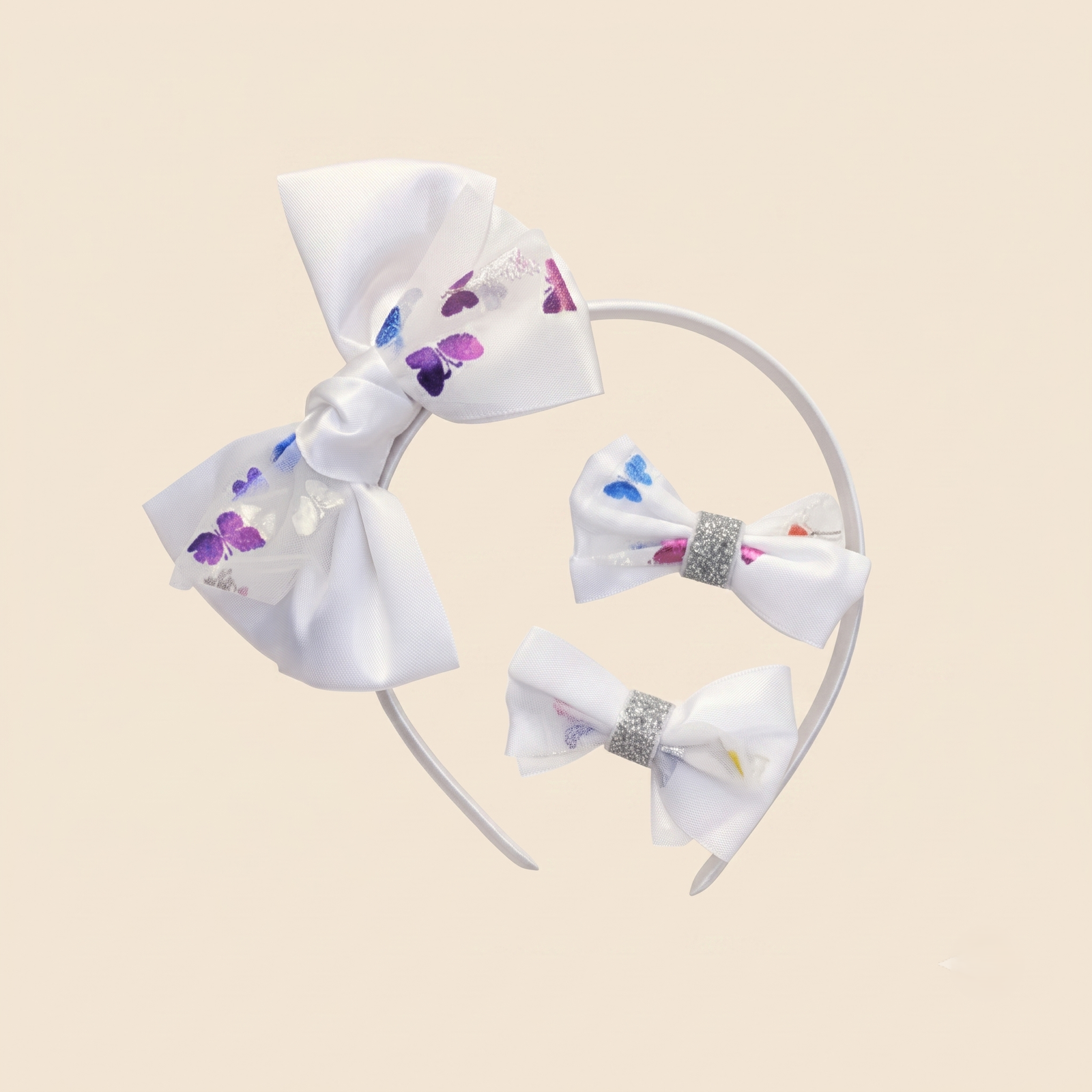 Gemini_Generated_Image_gmow5agmow5agmowggggggggg White Butterfly Bow Headband and Hair Clip Set - Image 1