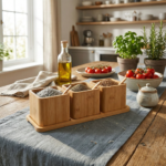 3-Piece Bamboo Spice Canister Set with Tray and Spoons - Image 2