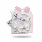 White Butterfly Bow Headband and Hair Clip Set - Image 3