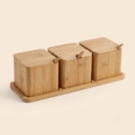 3-Piece Bamboo Spice Canister Set with Tray and Spoons