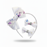 White Butterfly Bow Headband and Hair Clip Set