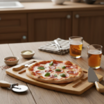 Bamboo Pizza Serving Set with Integrated Cutter and Serving Fork - Image 2