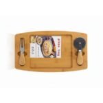 Bamboo Pizza Serving Set with Integrated Cutter and Serving Fork