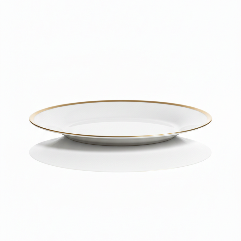صحن فايش 1 White Ceramic Plate with Gold Rim - Image 1