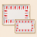 Momaz (2pcs) Floral Design Plastic Serving Trays Set