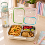 3-Compartment Stainless Steel Sakura Bento Lunch Box - Image 3