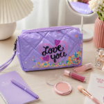 Clear Quilted Sequin Heart "Love You" Cosmetic Pouch - Image 3