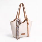 Modern Style Cream & Tan Tote Bag with Scarf - Image 2