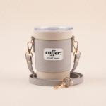 Insulated Coffee Travel Tumbler with PU Leather Sleeve and Shoulder Strap
