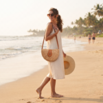 Woven Straw Saddle Crossbody Bag with Brown Leather Trim - Image 4