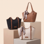 Modern Style Cream & Tan Tote Bag with Scarf